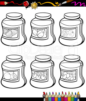 jams in jars set cartoon coloring book