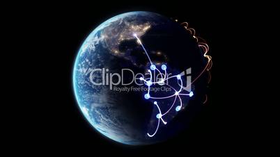 Global network, rotating Earth with night lights