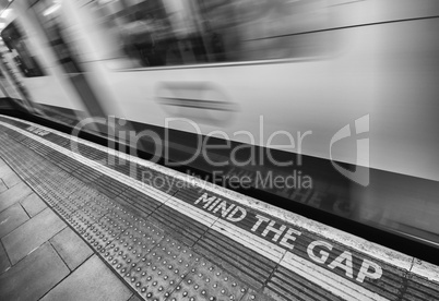 London - Mind the gap sign is ubiquitous inside city underground