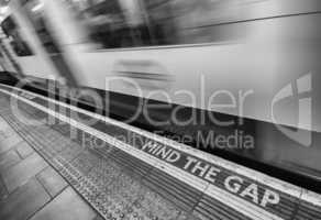 London - Mind the gap sign is ubiquitous inside city underground