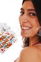 Woman playing cards.