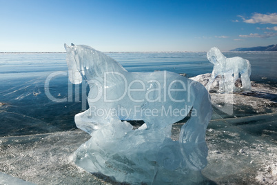 Horses, a sculptures  from ice