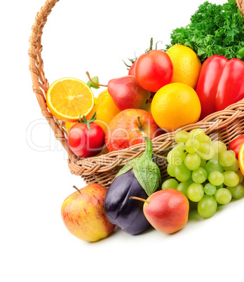 fruits and vegetables in a wicker basket