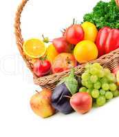 fruits and vegetables in a wicker basket