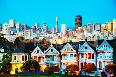 San Francisco cityscape as seen from Alamo square park