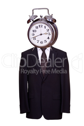 body with suit and tie with alarm bell as face