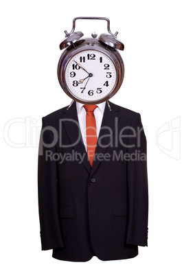 body with suit and tie with alarm bell as face