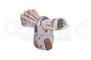 dollars captured with padlock