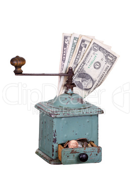 old coffee gringer with dollars