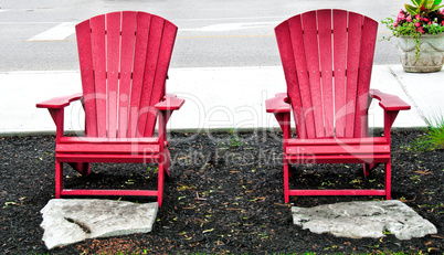 Two red garden chair