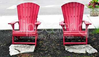 Two red garden chair