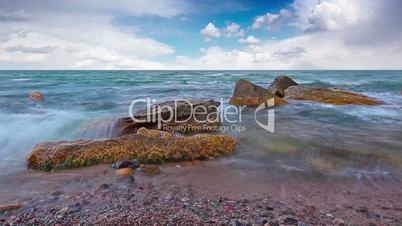 sea-piece. marine waves and cloudy sky.