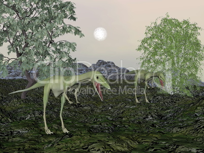 Compsognathus dinosaur mum and baby- 3D render
