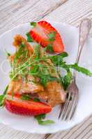 fish fried arugula and strawberry