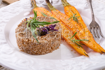 wheat groats  and caramelized carrots