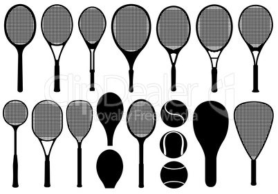 Set of different tennis rackets