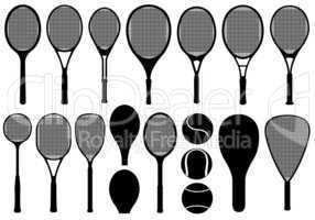 Set of different tennis rackets