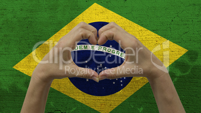 Hands Heart Symbol Brazilian Flag