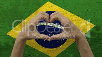 Hands Heart Symbol Brazilian Flag