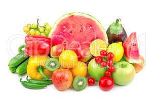 watermelon and a variety of fruits and vegetables