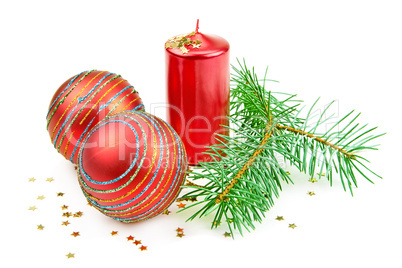 Christmas decorations  candle and fir twig