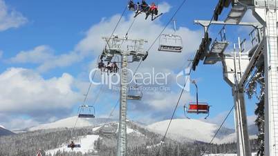 Ski Lifts Moving Over Mountains