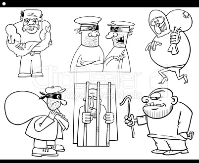 thieves and thugs cartoon set