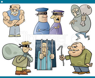 thieves and thugs cartoon set