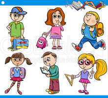 cute primary school children cartoon set