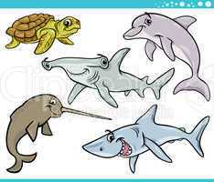 sea life animals set cartoon illustration