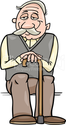 senior with cane cartoon illustration