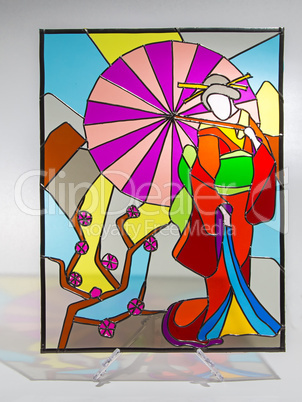 Stained glass - woman with umbrella