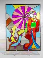 Stained glass - woman with umbrella