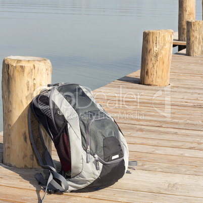 Backpack on the boat dock