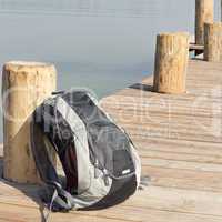 Backpack on the boat dock