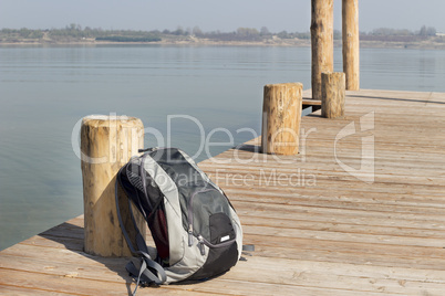 Backpack on the boat dock