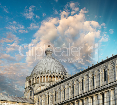 Architectural detail of Miracles Square in Pisa on a beautiful s