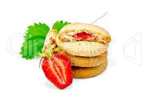 Biscuits with strawberry and leaf