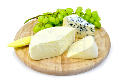 Cheese blue and suluguni on round board