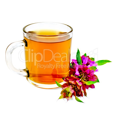 Herbal tea with bergamot in glass mug