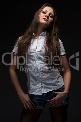 Serious woman in shirt