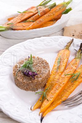 Wheat groats  and Caramelized carrots