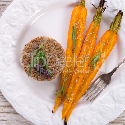 Wheat groats  and Caramelized carrots