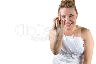 Laughing Woman in white wedding dress