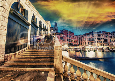 Venice. Rialto Bridge and Grand Canal at dusk