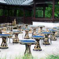 tables for tea in a Chinese restaurant