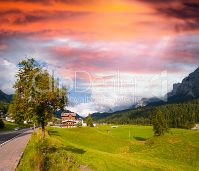 Meadows and mountains of Dolomites, Italy