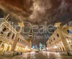 Dramatic sunset sky over Piazza San Marco in Venezia. St Mark Sq