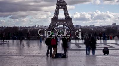 View of Eiffel Tower. A large crowd. Time Lapse on Februrary 24, 2014 in Paris, France.