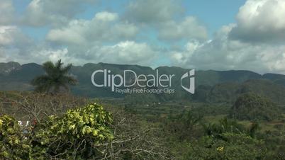 pan over Valle de Viñales (vinales valley) and mogotes cliffs in cuba